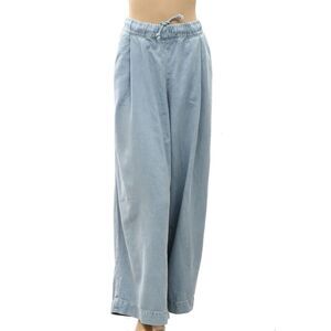 Free People Women's Wide-Leg Drawstring Trouser Pants Adjustable Blue M 288729